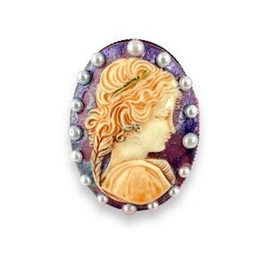 Modernistic Cameo Silhouette Painted Glitter Pearl Studded Adjustable OOAK Ring